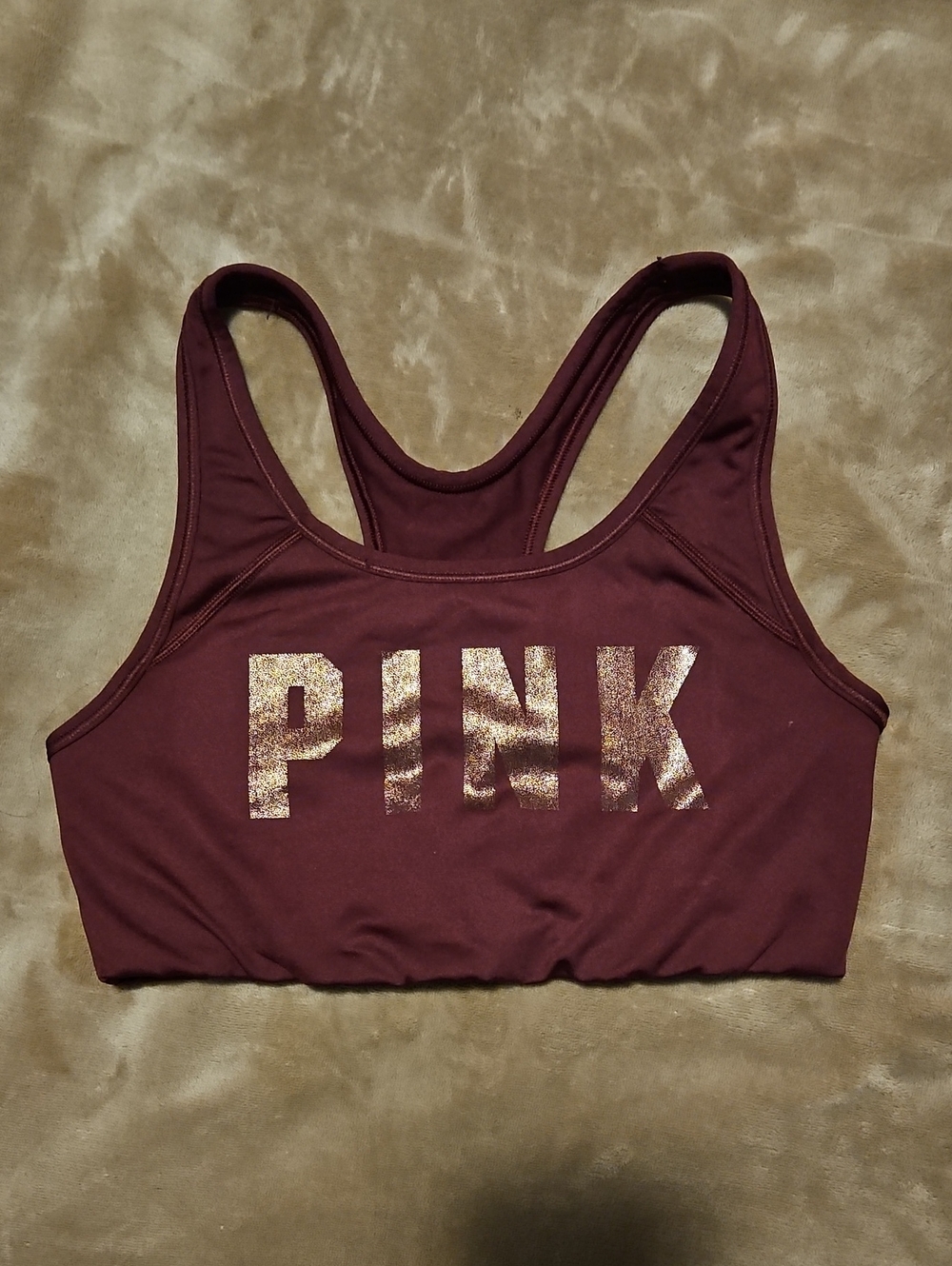 PINK Victoria's Secret Maroon Racerback Sports Bra with Glitter Logo